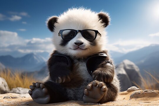 Cool Cub Baby Panda Rocking Sunglasses Stylish Ensemble Designed by Generative AI