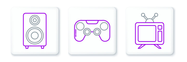 Set line Television, Stereo speaker and Gamepad icon. Vector