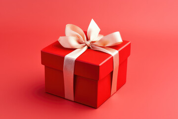 Fototapeta premium red gift box with satin ribbon and bow