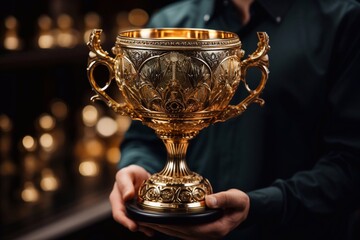Gilded Vision Hand Holding Gold Cup Transformed into Trophy of Gold Generative AI