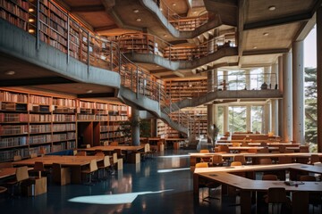 Explore the rich world of knowledge in this modern library. With its impressive architecture and vast collection of books, it's a hub for education and culture.