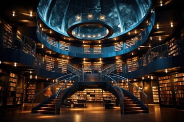 Explore the rich world of knowledge in this modern library. With its impressive architecture and vast collection of books, it's a hub for education and culture.