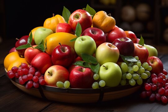Harvest Diversity Closeup Image of Fruit Basket Enriched by Generative AI