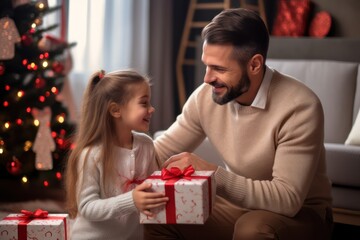 Father and daughter with gift box 