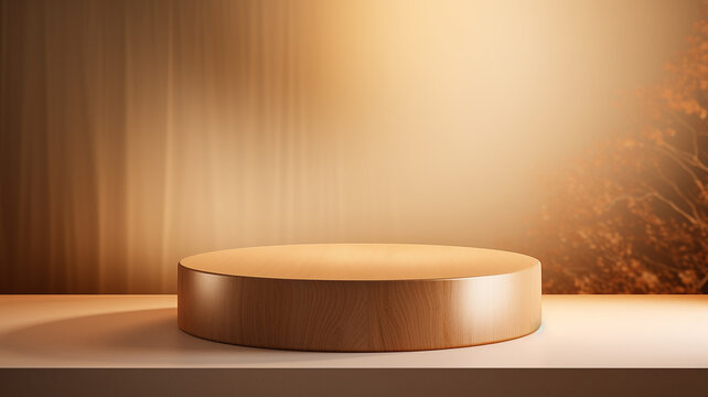 Round wooden podium with beautiful backlighting