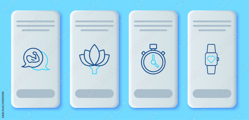 Canvas Prints set line lotus flower, stopwatch, bodybuilder muscle and smart icon. vector