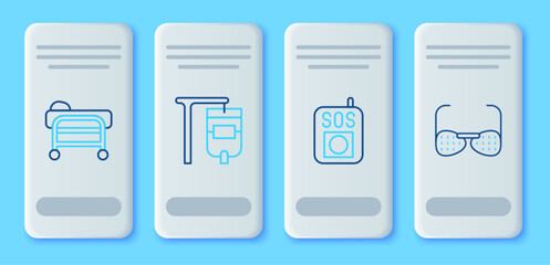 Set line IV bag, Press the SOS button, Stretcher and Blind glasses icon. Vector
