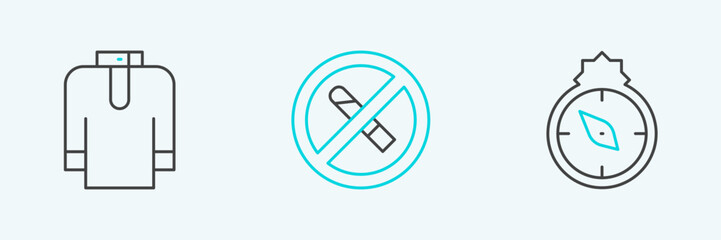Set line Qibla, Shirt kurta and No Smoking icon. Vector