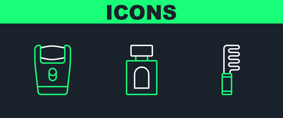 Set line Hairbrush, Electric razor blade and Aftershave icon. Vector