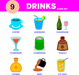 Modern drinks icon set editable and resizable