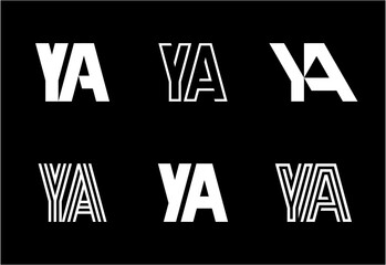 Set of letter YA logos. Abstract logos collection with letters. Geometrical abstract logos