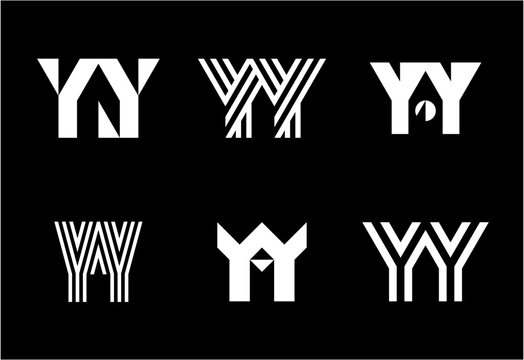 Set of letter YY logos. Abstract logos collection with letters. Geometrical abstract logos