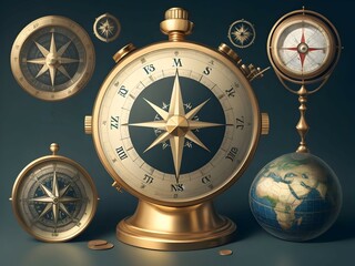 compass pointing collection of financial icons