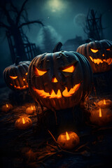 Fototapeta premium Halloween scary pumpkin in a mystic night