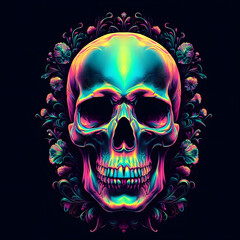Fototapeta premium Increíble Calavera colores flúor y motivos florales