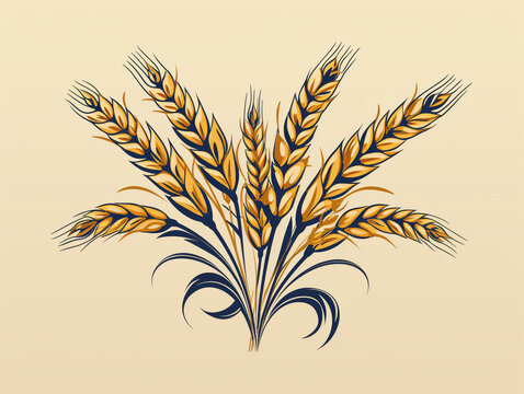 黄金色の麦、小麦　水彩画　イラスト
