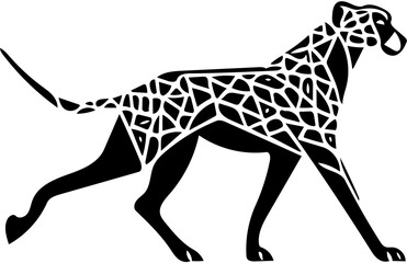 Black and white geometric illustration of a cheetah, logo design of a leopard 
