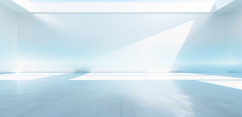 Empty blue and white room with beautiful light and shadow, AI generated