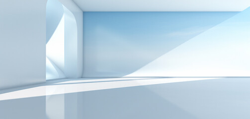 Empty blue and white room with beautiful light and shadow, AI generated