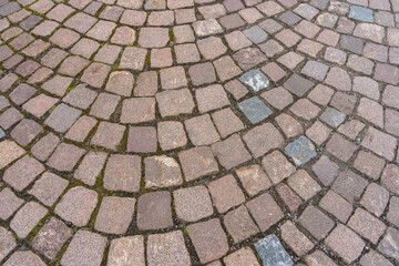 Stoned pavement with a circular pattern.