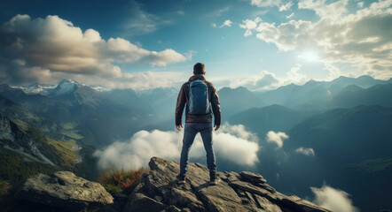 A man at the top of a cliff, having achieved success , Generative AI