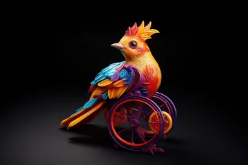 Poster Milticolored bird in wheelchair © annne