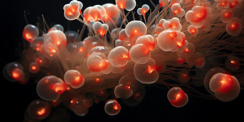 Coral Spawning: A once - a - year phenomenon, egg - sperm bundles released from coral polyps