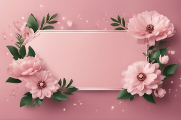 Banner with flowers on light pink background Greeting card template for Wedding mothers or womans day