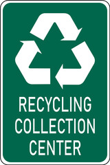 Transparent PNG of a Vector graphic of a green USA Recycling Center mutcd highway sign. It consists of the recycling symbol and the words recycling center contained in a green square