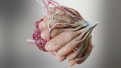 breast malignant tumor, Female  breasts anatomy, mammary gland cancer, Mammogram, growing cells over breast tissue, inflammation and metastasis cancerous, tumors lumps duplicating, 3d render