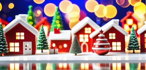 Obraz premium Wintry christmas miniature city. Vibrant colors. Tilt shift effect.