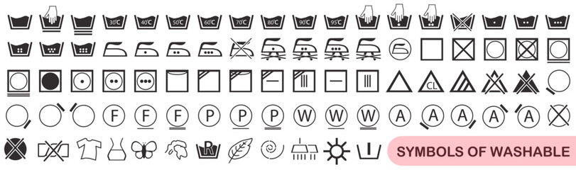 Marks on clothes. Correct washing. Laundry and laundry isolated icons.