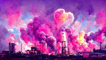 Fototapeta na wymiar termonuclear reaction in pink and violet colors minimal 