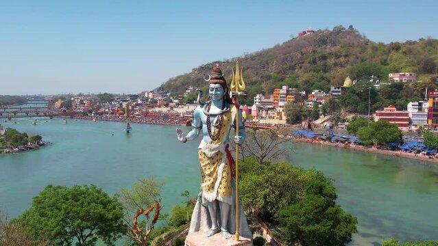 Shiva Statue near Rishikesh, India Drone 4K