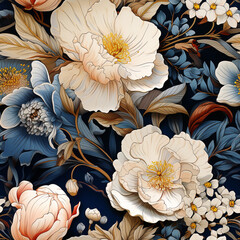 Seamless chinoiserie pattern with peony. 