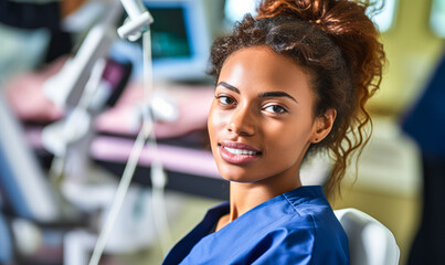 portrait of Dental Hygienist. Clean teeth and examine oral areas, head, and neck for signs of oral disease. May educate patients on oral hygiene, take and develop X-rays, or apply fluoride or sealants - obrazy, fototapety, plakaty