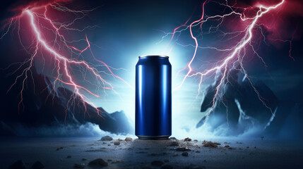 Energy drink can with lightning - obrazy, fototapety, plakaty