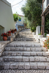 The narrow steps and street of Fiscardo Kefalonia