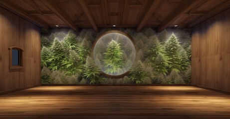 Marijuana Cannabis Dispensary with botanical Bud Wall