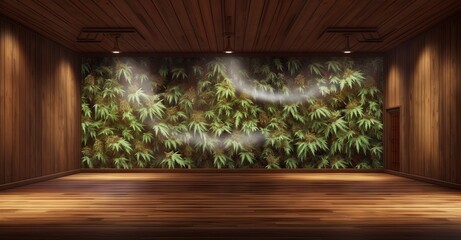 Marijuana Cannabis Dispensary with Exotic grow wall, showcasing marijuana bud