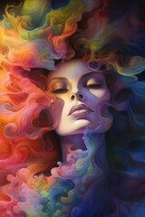 Concept of Inner Clarity and Mental Balance. A girl in a multi-colored haze