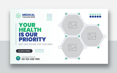 Medical healthcare youtube thumbnail cover and social media web banner design template	