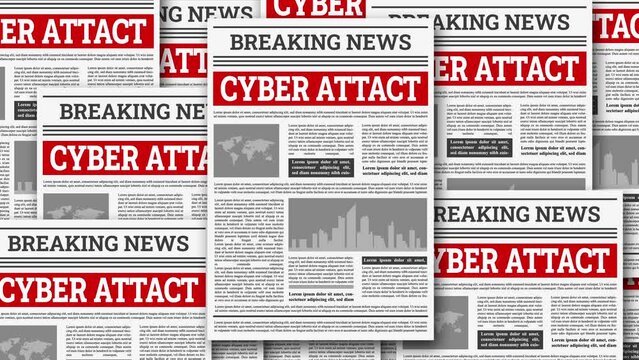 cyber attact newspaper animation - spinning into view newspaper with message.