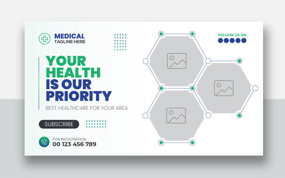 Medical healthcare youtube thumbnail cover and social media web banner design template	