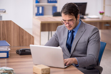 Young male employee working in the office