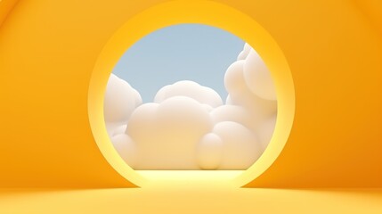 Yellow round background with cloudy 