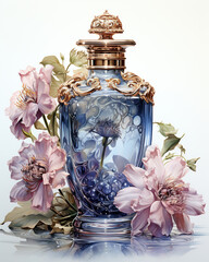 Crystal Elegance: A Glass Perfume Bottle with Floral Embellishments
