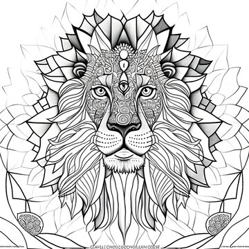 colouring page for adults lion clean line art mandala style ar 23 
