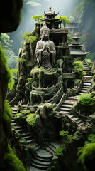 Serene Sanctuary: The Majestic Temple in the Jungle,buddha statue at temple