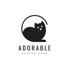 cat line minimal concept adorable animal pet shop logo design vector graphic